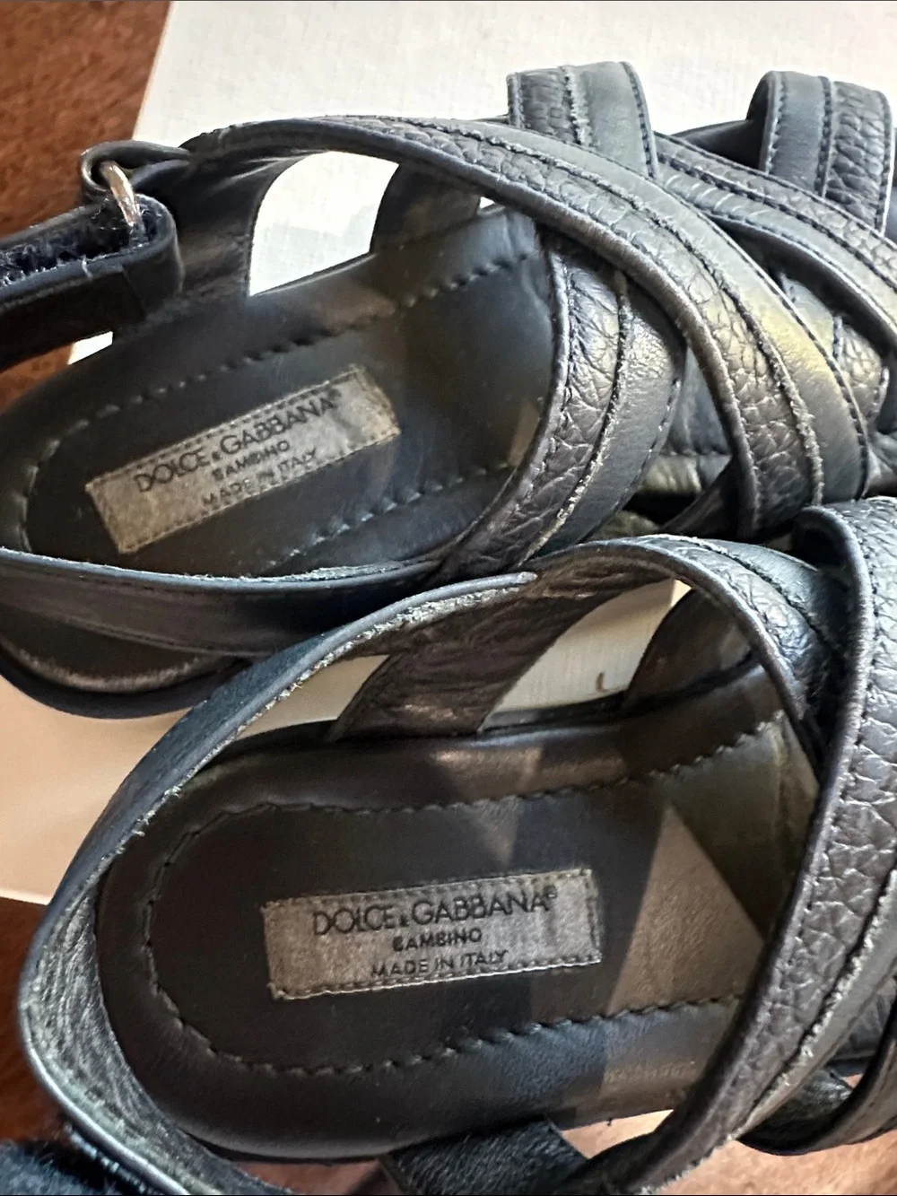 Dolce & Gabbana Navy Crisscross Kids Sandals with White Sole